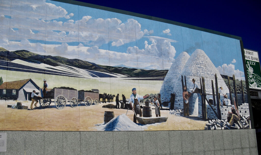 Outdoor mural of Ward Charcoal Ovens downtown Ely NV