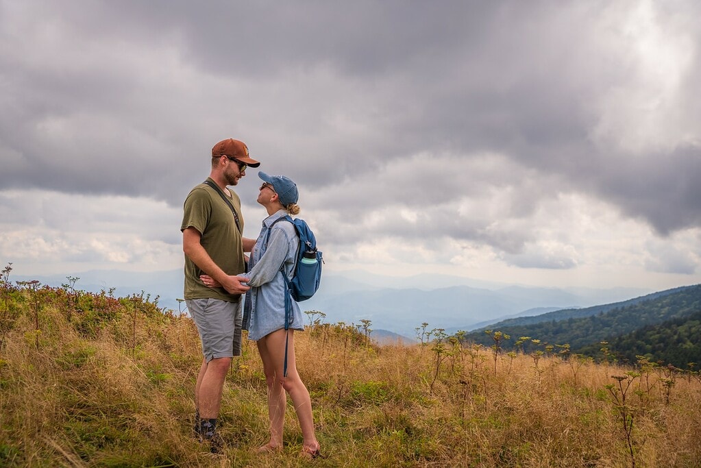 Couple embraces on Carvers Gap trail