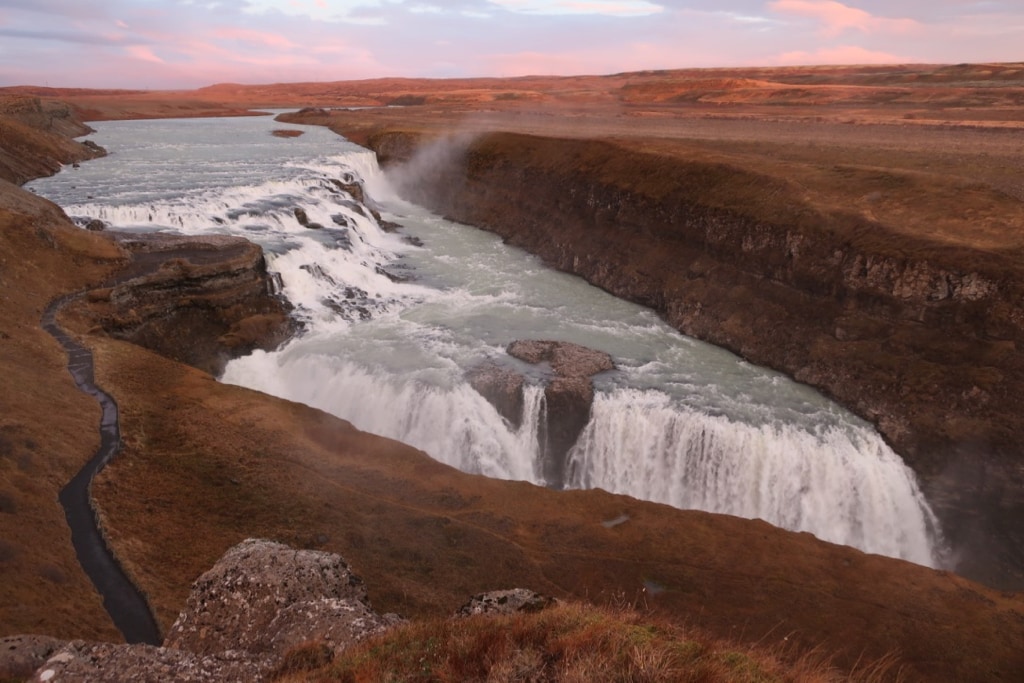 Gullfoss Waterfall Sunset November Iceland