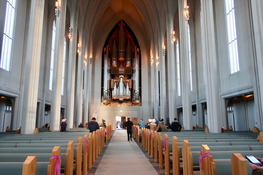 Pipe organ inside the Lutheran Hallgrimskirkja Church Reykjavik