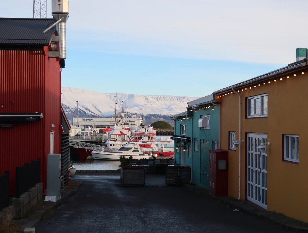 View of Mountains and Harbor from Reykjavik Harbor street