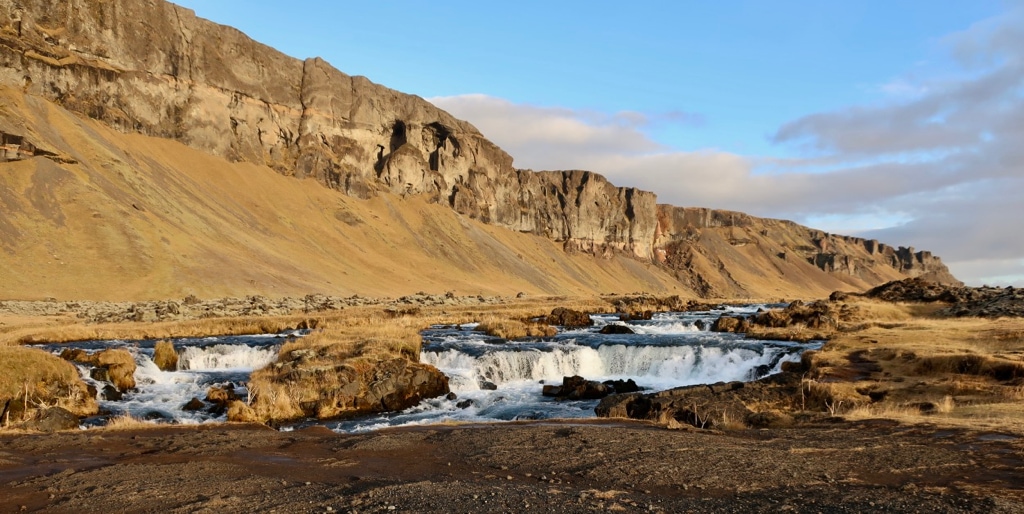 Roadside glacial melt river Route 1 Southern Iceland