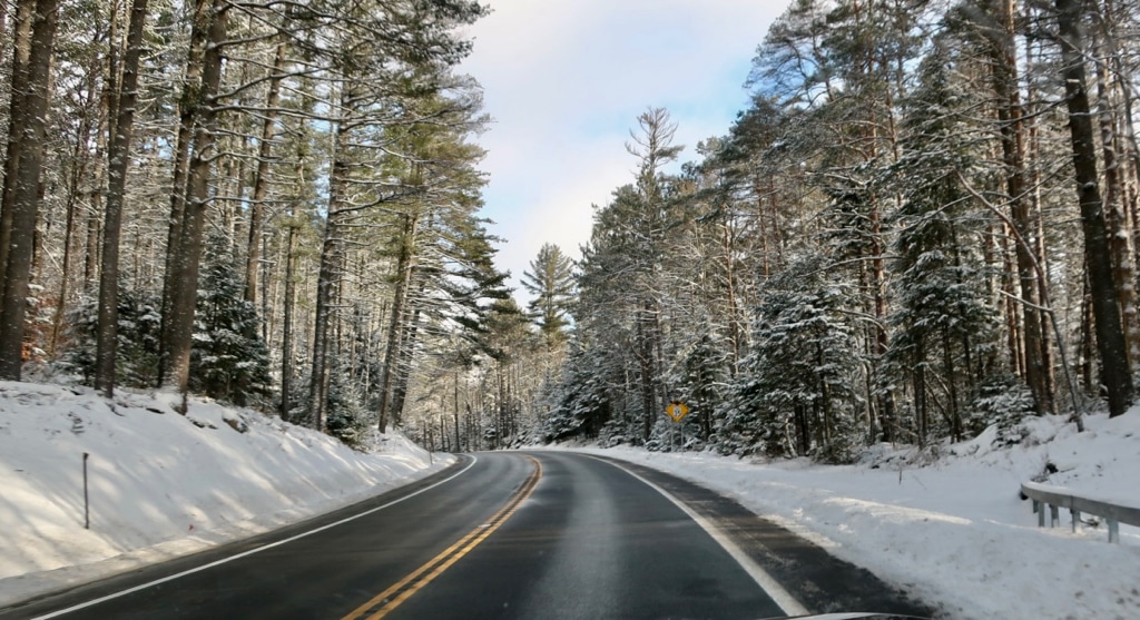 Adirondack Mountain road in winter