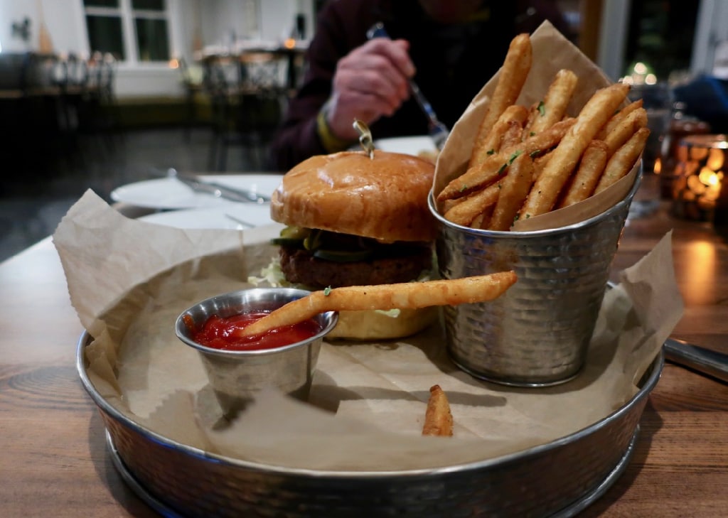 Burger and fantastic fries at The Boathouse Saranac Lake NY