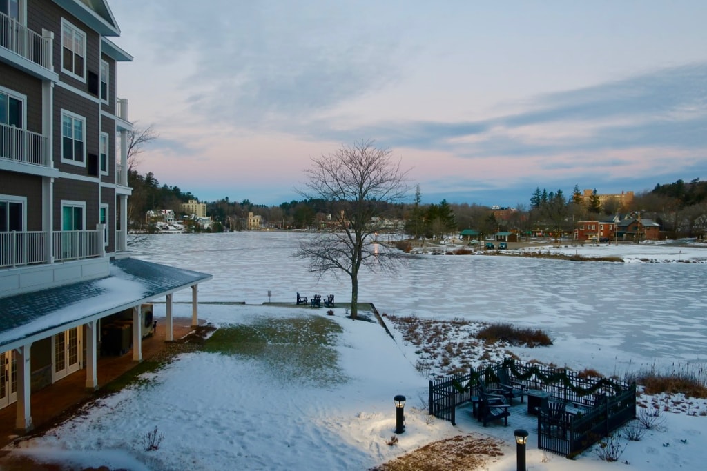 Early morning lake view from room at Saranac Waterfront Lodge