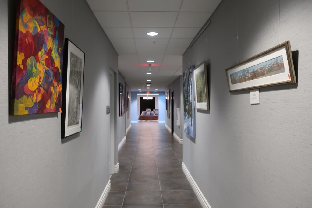 Saranac Waterfront Lodge hallway art galleries