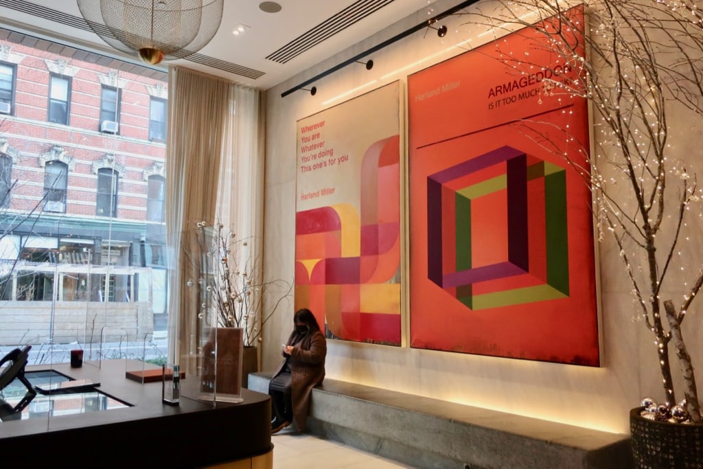 ModernHaus SoHo lobby with Harland Miller poster art