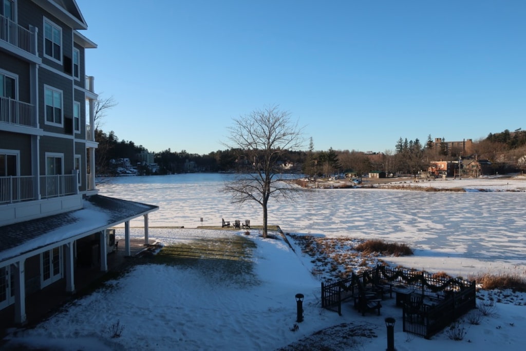 Late afternoon view of lake from Saranac Waterfront Lodge