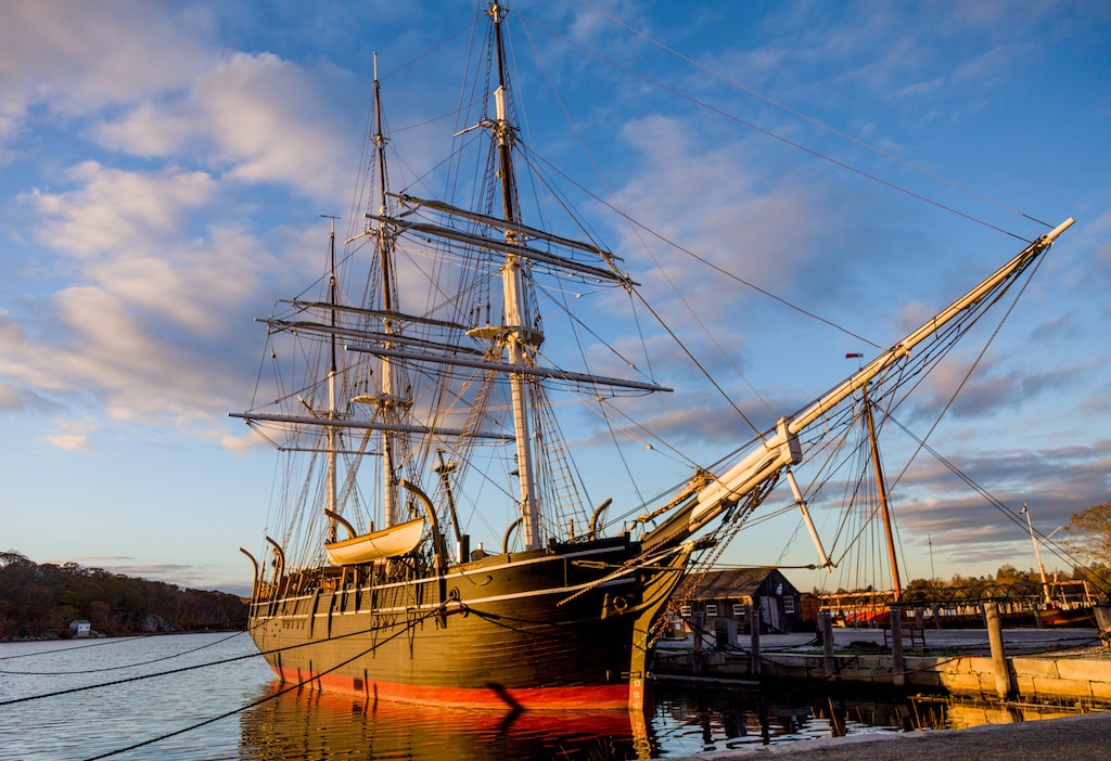 Charles W Morgan at sunset Mystic Seaport CT