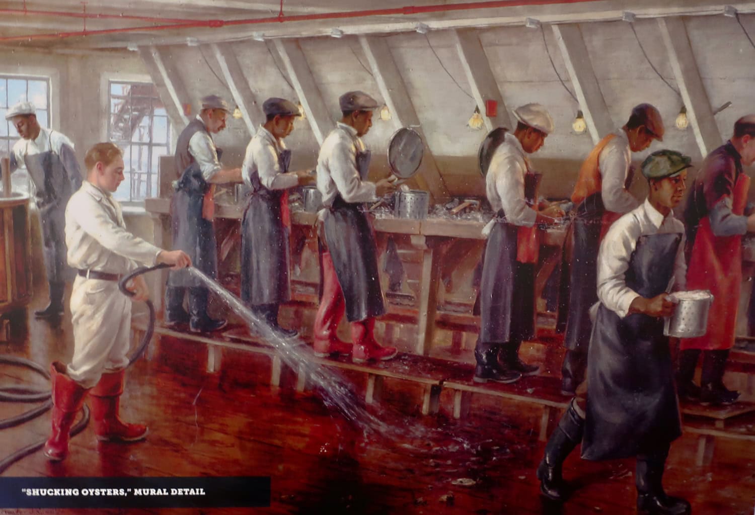 Oyster shucking mural at Norwalk Historical Society Museum