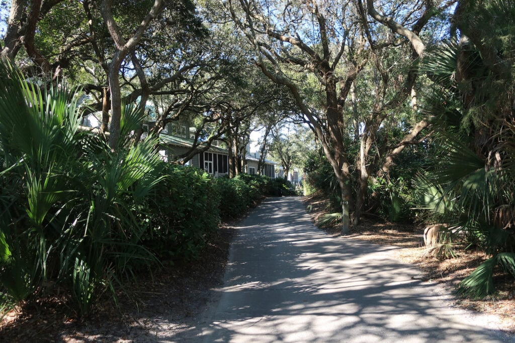 Walking path through a neighborhood on Kiawah Island SC