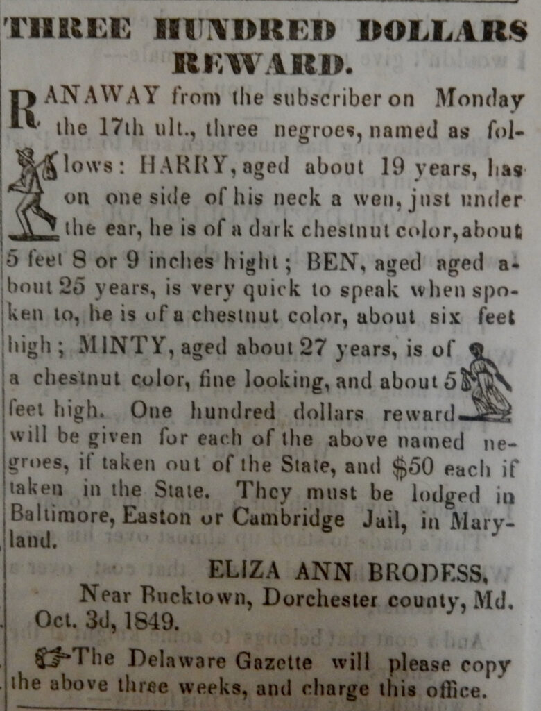 300 dollar reward notice for the capture and return of Araminta Minty Ross aka Harriet Tubman