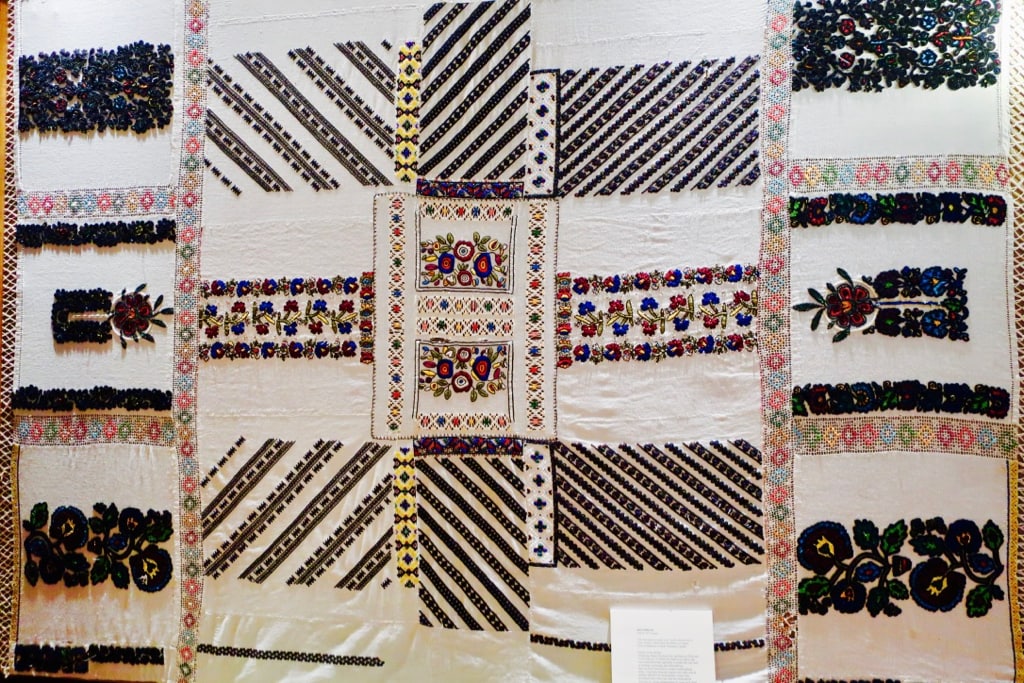 Ukrainian bedspread created from embroidered sleeves of women's blouses, Ukrainian Museum of Stamford CT 