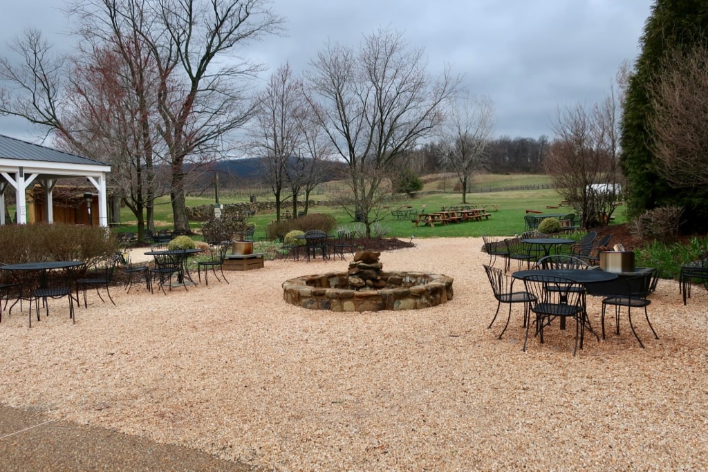 View of vineyards from gravel patio of 868 Estate Vineyards 