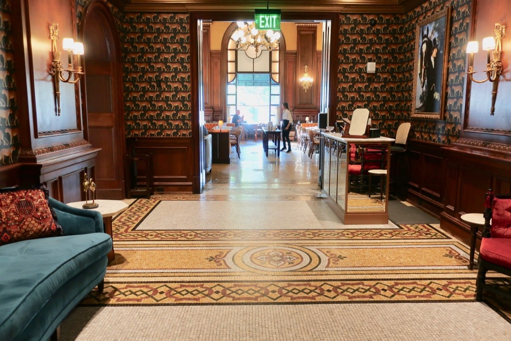 Mosaic floor entrance to Le Cavalier Restaurant at Hotel DuPont DE