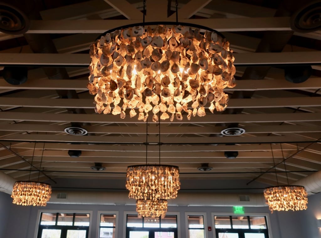 Oyster shell chandeliers at Watershed Alley restaurant Chestertown 