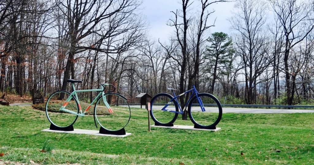 Roanoke Bike Sculpture on drive up Mill Mountain