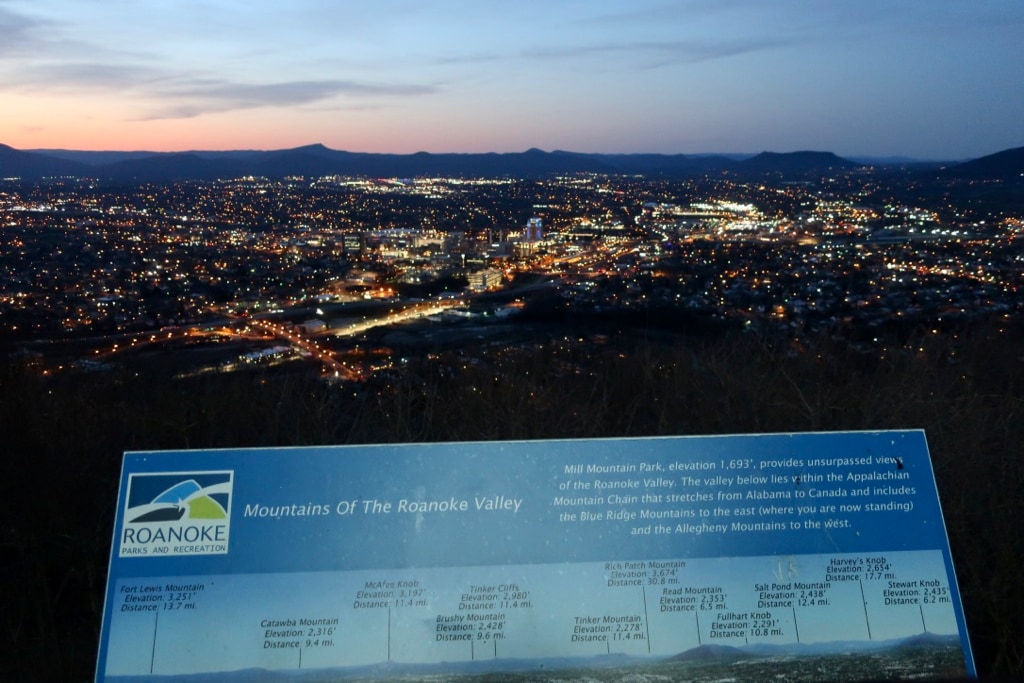 Roanoke VA at night from Roanoke Star