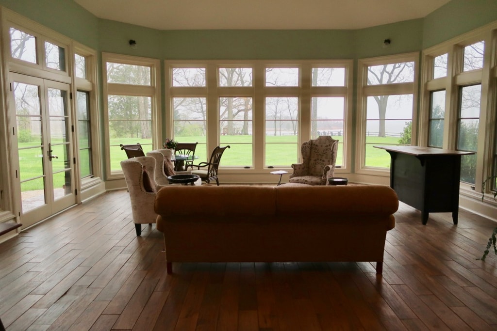 Solarium overlooking lawn and Chesapeake Bay at Great Oak Manor