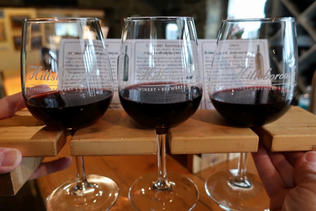 Wine Flight at Hillsboro Vineyard and Brewery VA