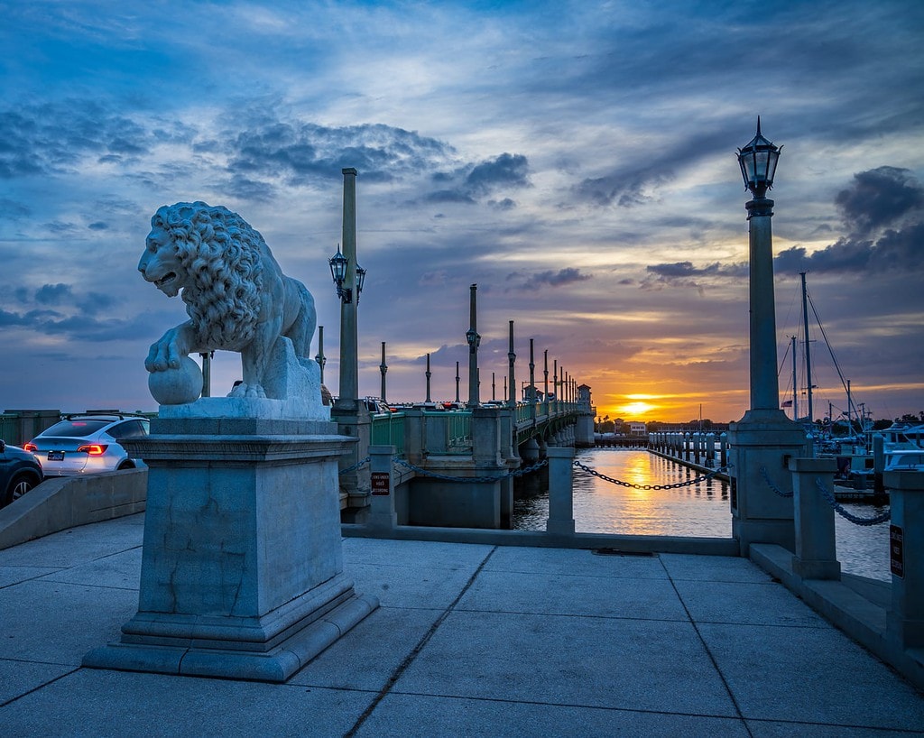 Sunrise at Bridge of Lions on a St. Augustine romantic getaway.