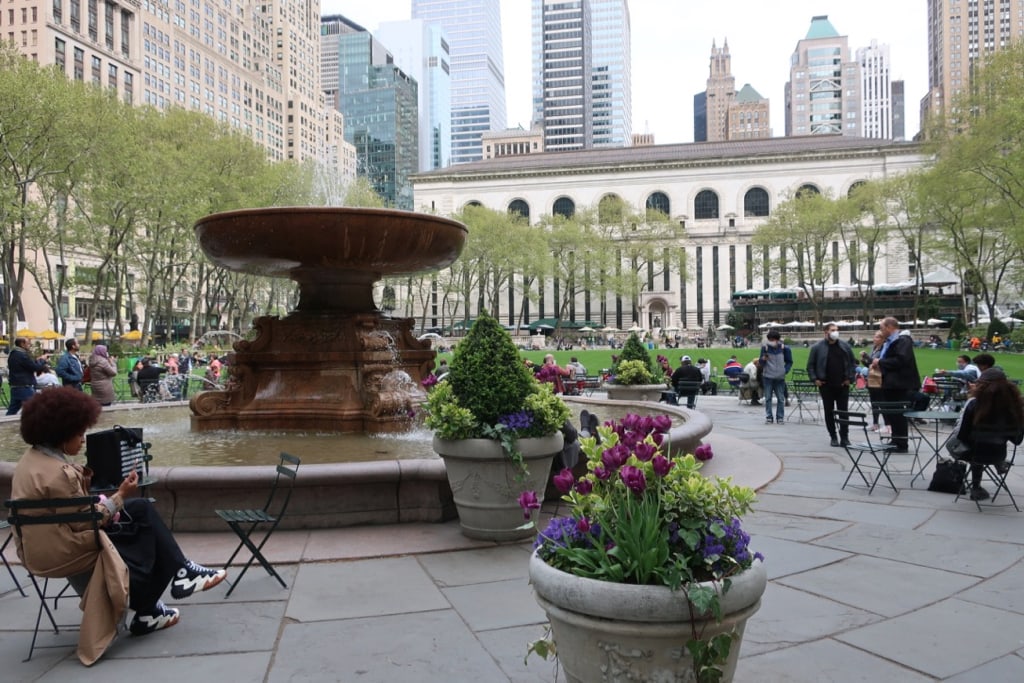 Bryant Park Fountain in Spring NYC
