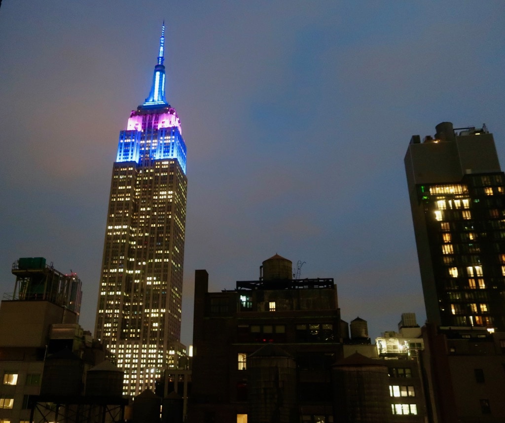 Empire State Building aglow as seen from Archer Hotel Guest Room 18th Floor