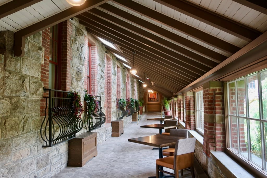 Enclosed walkway from inn to ballroom/church at Abbey Inn and Spa NY