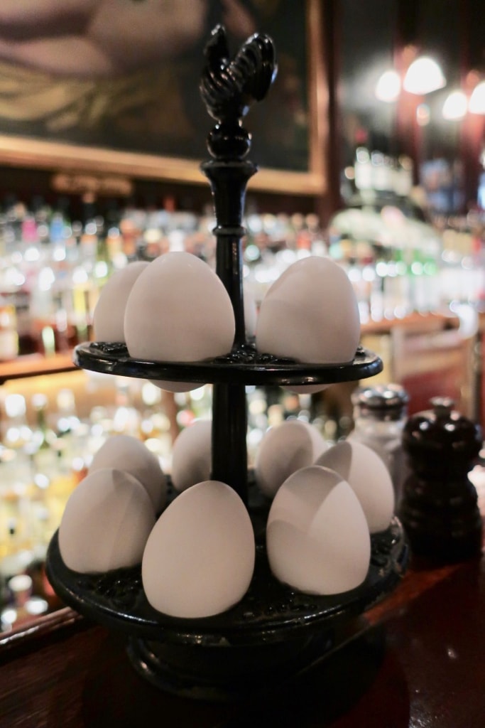 Complimentary hardboiled eggs at Keen's Steakhouse bar NYC