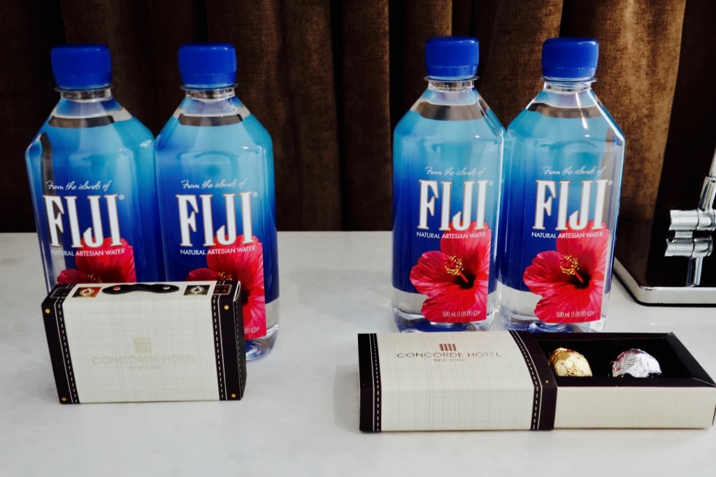 Complimentary water and chocolates at Concorde Hotel NY