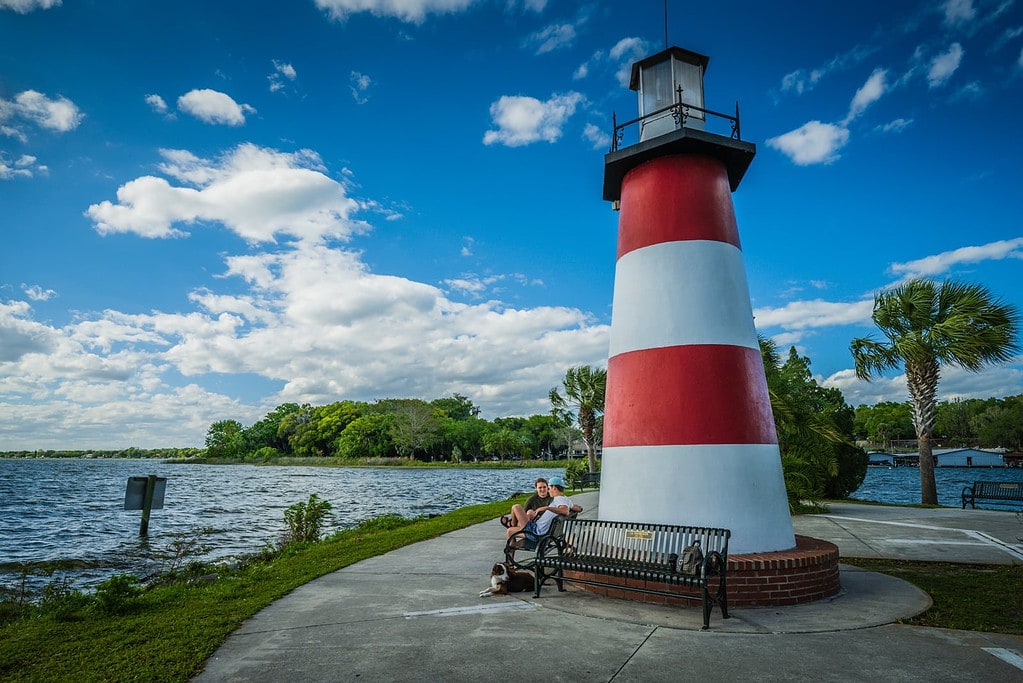 Couple with dog at Mount Dora Lighthouse