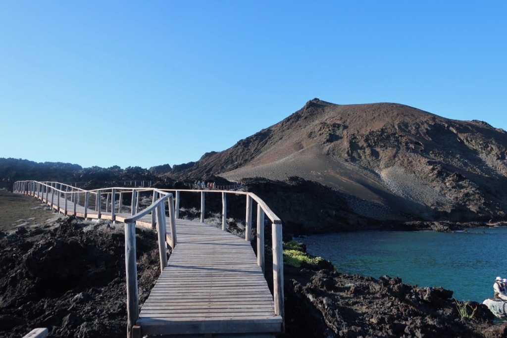 Start of hiking trail to volcano summit on Bartolome Island Galapagos