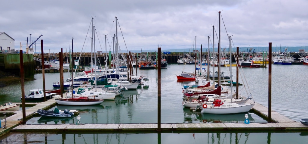 Sailboats and Commercial Fishing Boats share waterfront in Digby NS