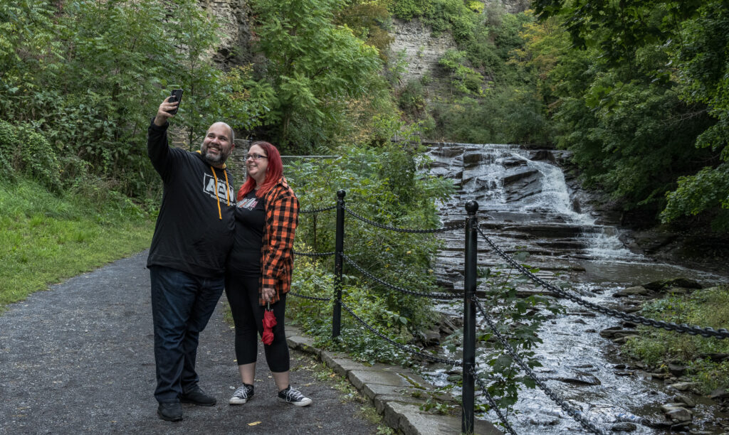 Couple poses for a selfie on the Cascadilla Gorge Trail