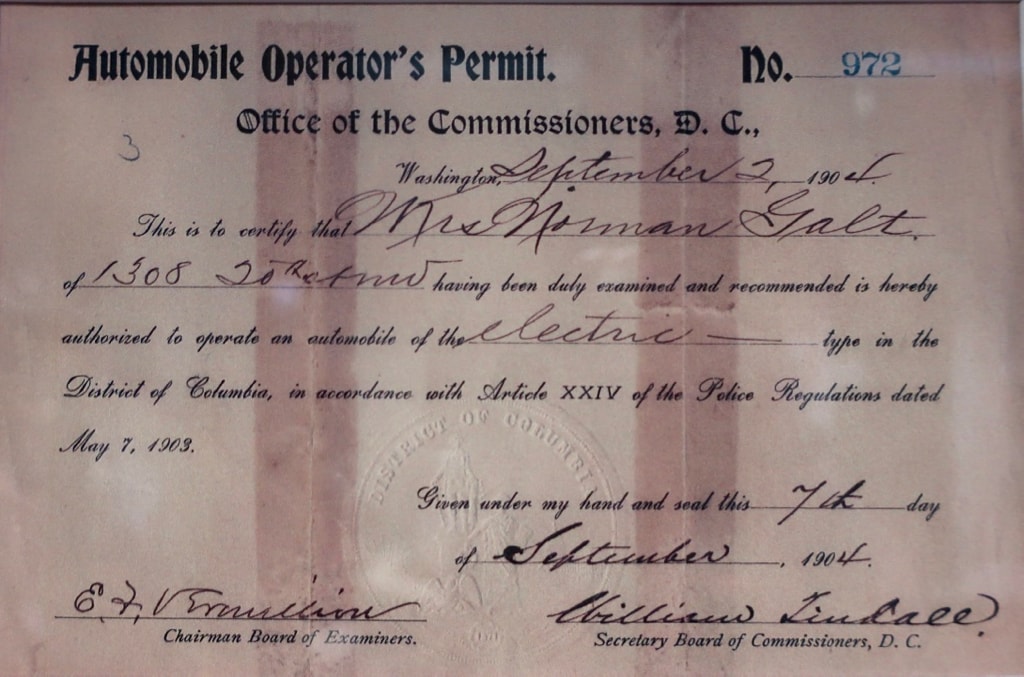 Edith Galt Drivers Permit 1904 Edith Bolling Wilson Museum Wytheville VA