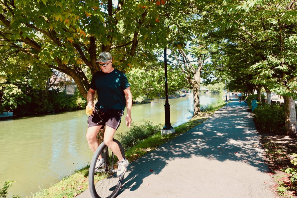 Erie Canal Trail with unicycler, Pittsford NY