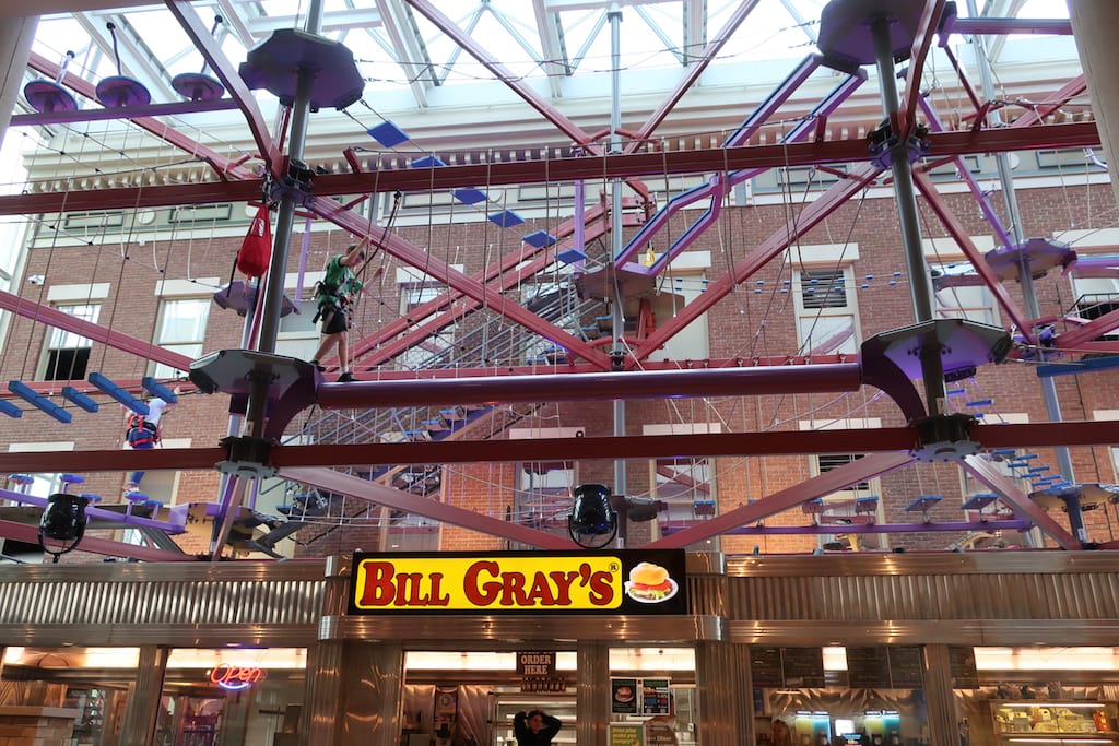 Ropes course and zipline inside Strong Museum of Play Rochester