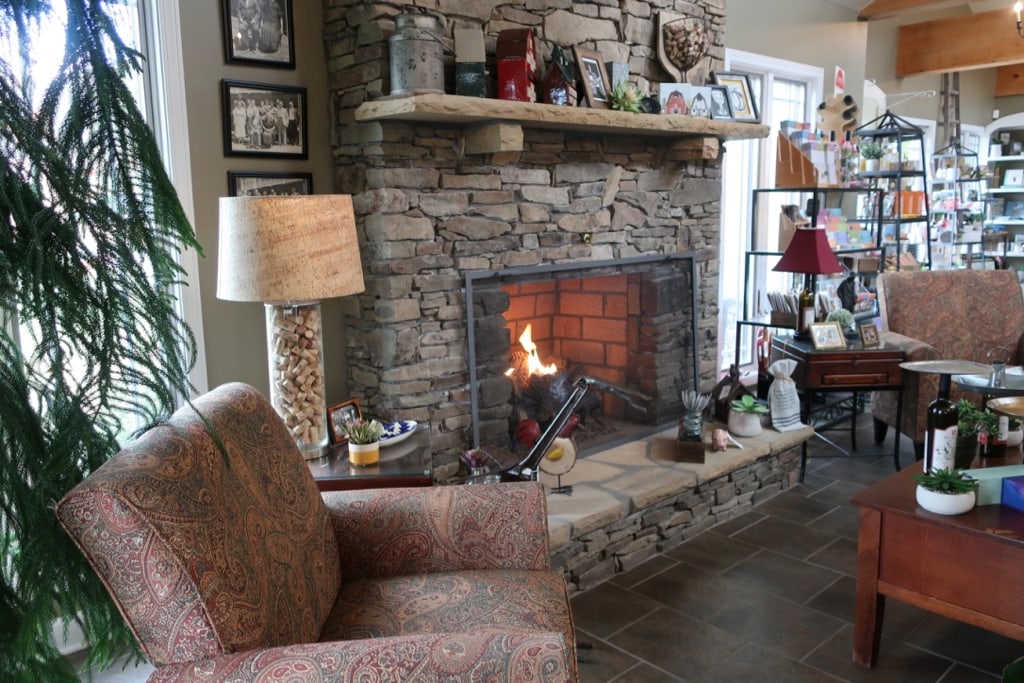West Wind Farm Vineyard fireplace in tasting room Max Meadows VA