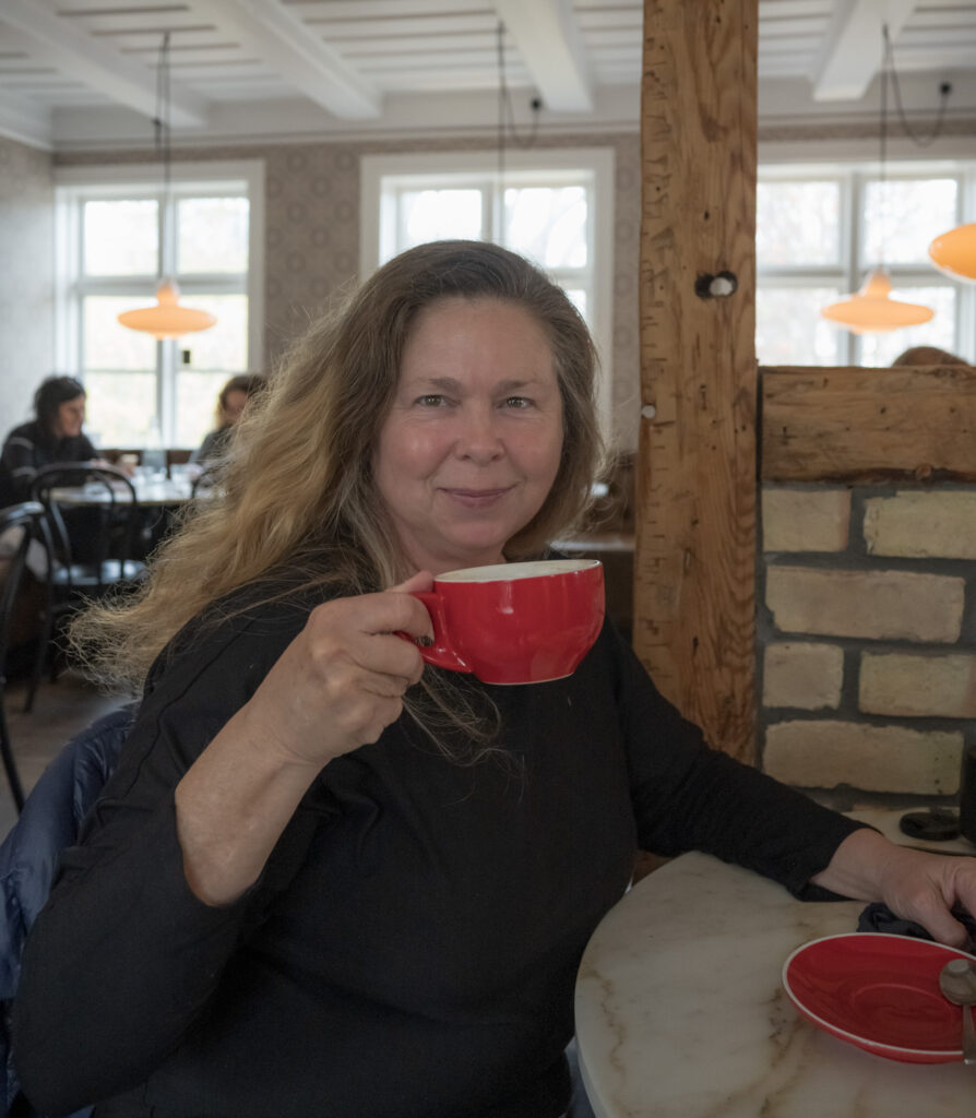 Sandra Foyt enjoys a latte at BakaBaka.
