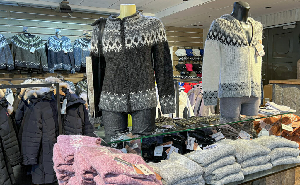 Display of Icelandic sweaters.