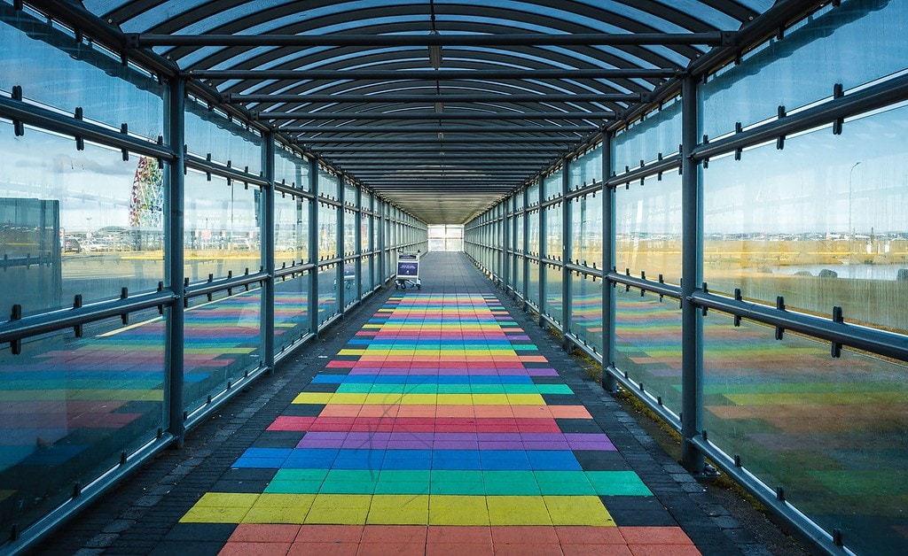 Rainbow walkway at Keflavík International Airport (KEF)