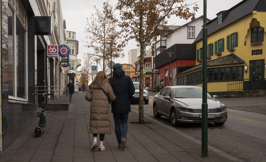 Couple strolling in Reykjavik