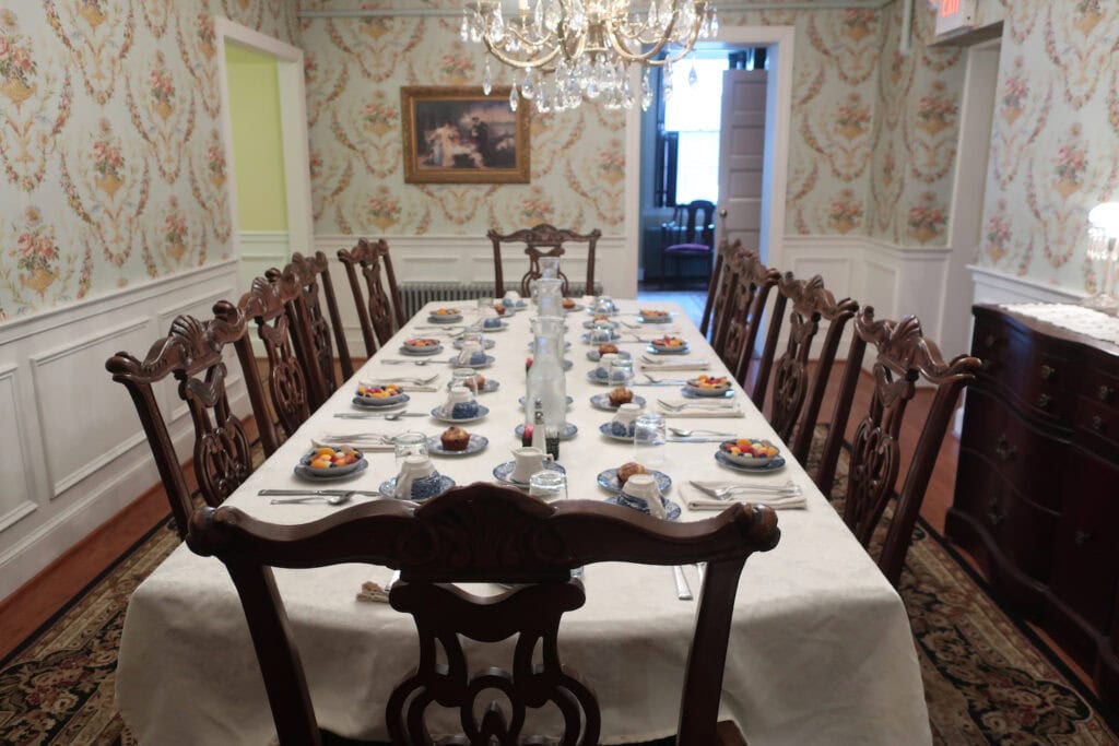 Breakfast set in formal dining room at Swope Manor Gettysburg PA