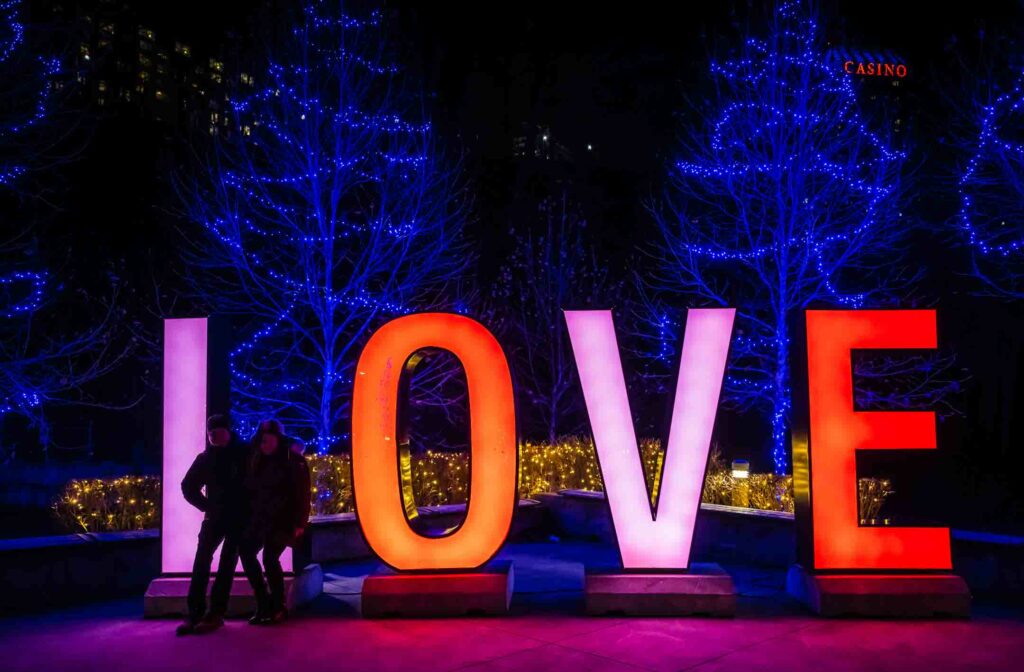 Love sign at Niagara Falls Canada Winter festival