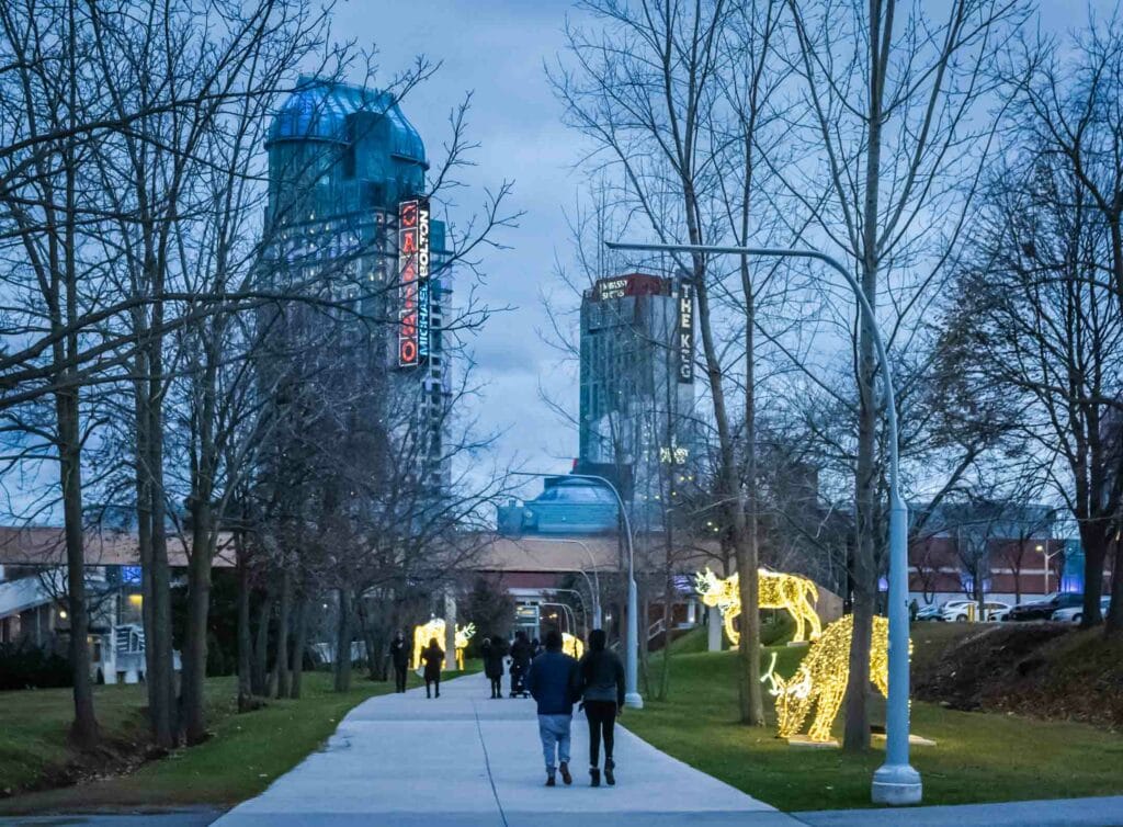 Couple strolling at Niagara Falls Winter Lights festival