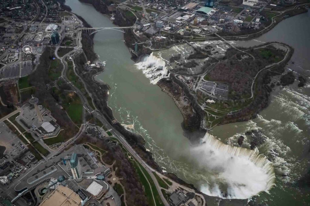 View of Niagara Falls from a helicopter