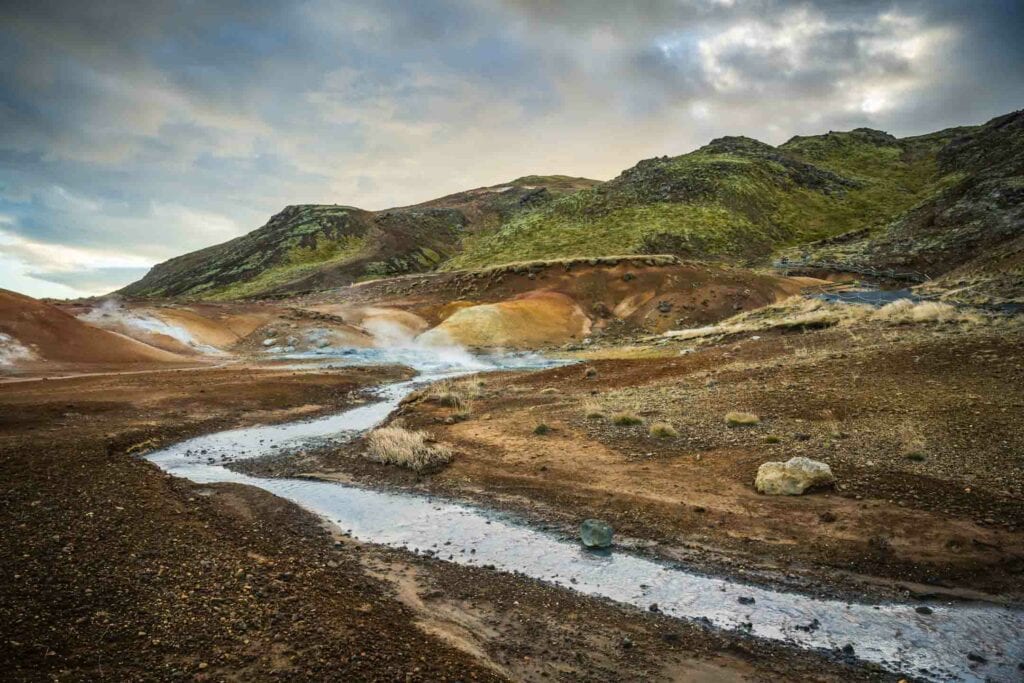 Seltún Geothermal Area in the Krýsuvík, on the Reykjanes Peninsula.