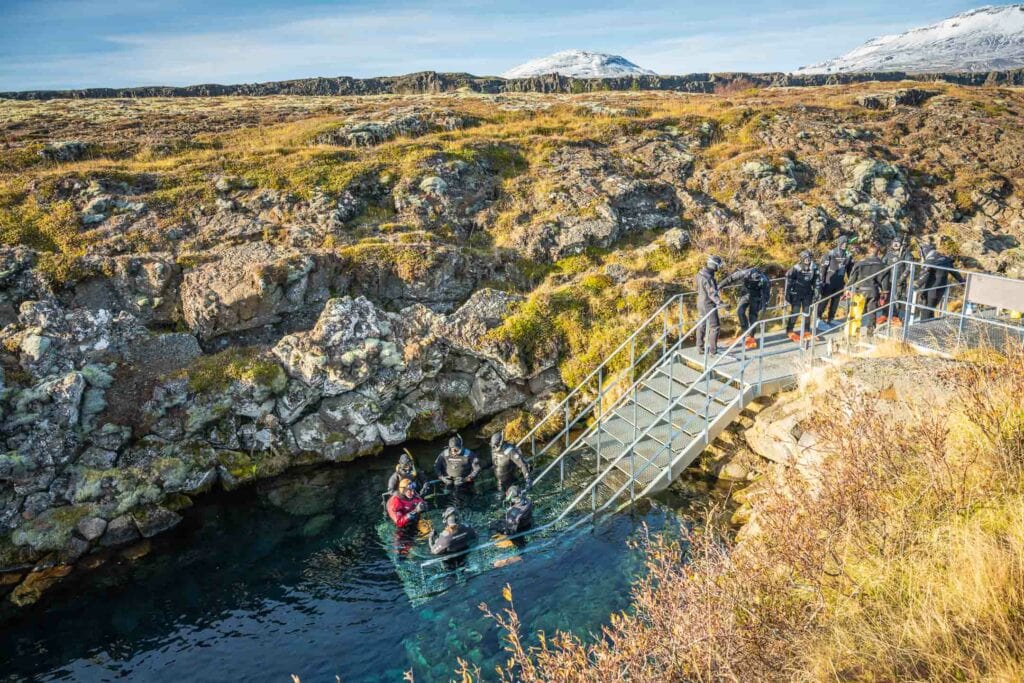 Divers ready to enter Silfra Fissure