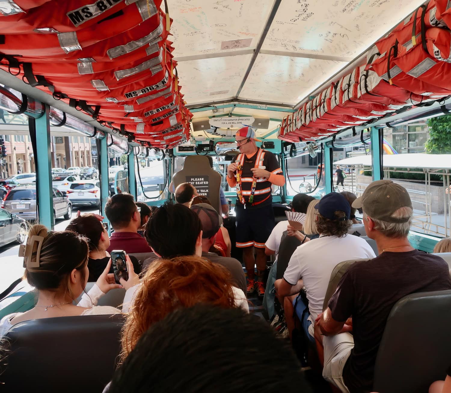 Boston Duck Boat Tour inside the Duck Boat