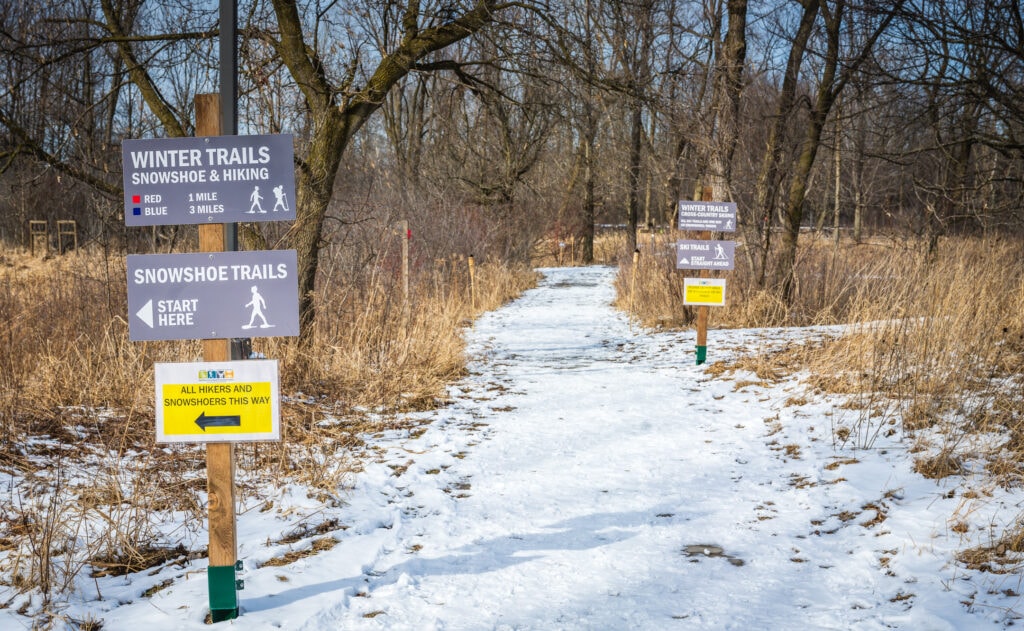 Choose between cross-country trails or snowshoe/hiking paths at Gordon Bubolz Nature Preserve.